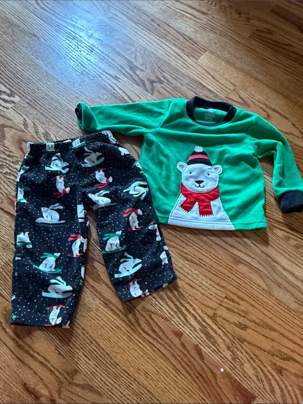 Green Polar Bear Holiday Kids Pajama Set